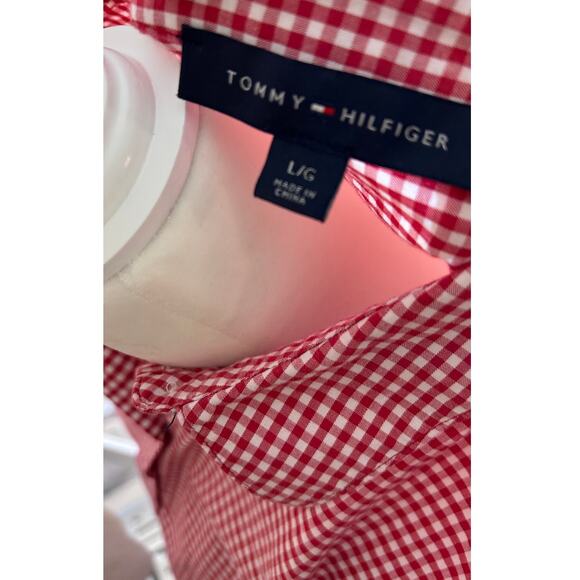 Tommy Hilfiger Women's Sz L Red Gingham Blouse w/ Black Eyelet Detail #0044 - Picture 4 of 5